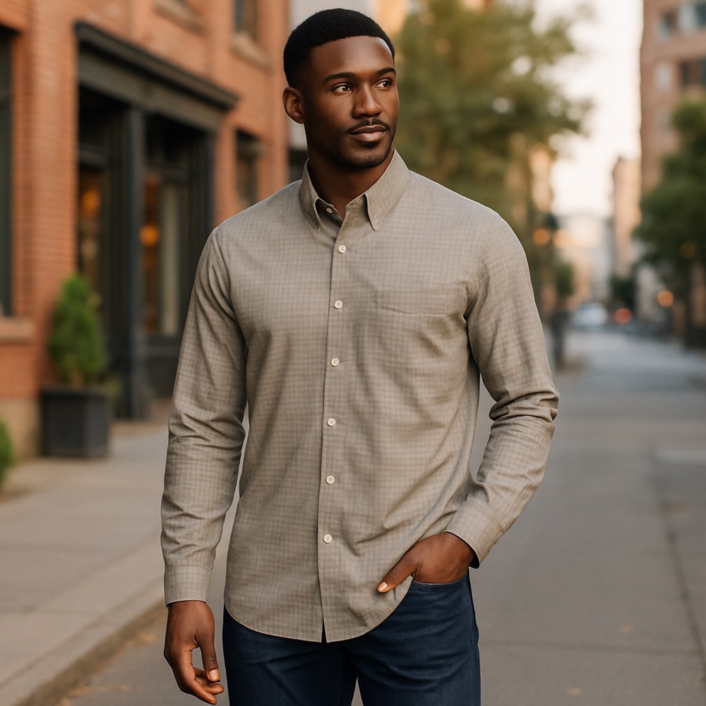 Polo Ralph Lauren Brown Blue Button Up Long Sleeve  Men 17 34/35 100% Cotton 129